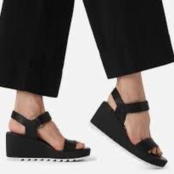 Sorel Cameron Wedge Sandal Women’s Size 10 Black Leather Classic Espadrille - Picture 1 of 12